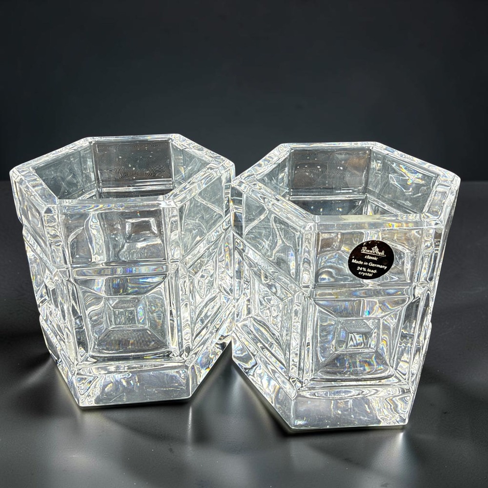 Rosenthal Classic Germany 24% Lead Crystal Hexagon Votive Glasses Set of 2